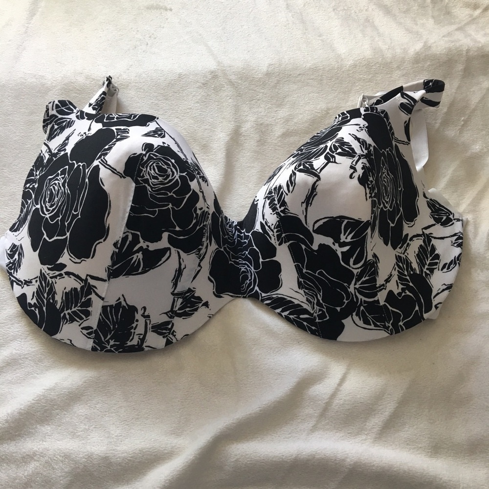 Cacique Black and White Floral Bra with Padded Cups